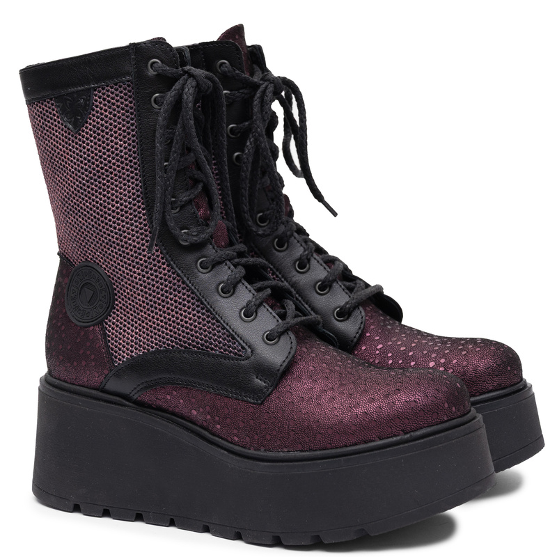 Maciejka Leather Platform Ankle Boots Lace-Up Burgundy 6720W-23/00-8
