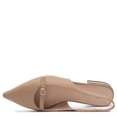Maciejka Czółenka Slingback Skórzane Płaski Obcas Beżowe K7449-04/00-1