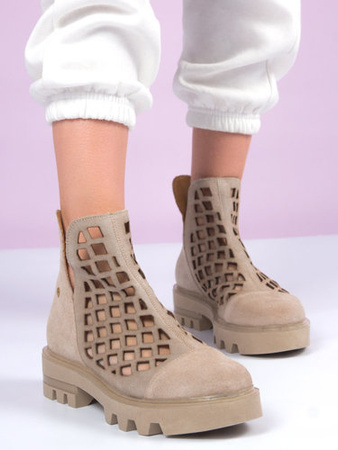 Maciejka Women's Beige openwork leather ankle boots