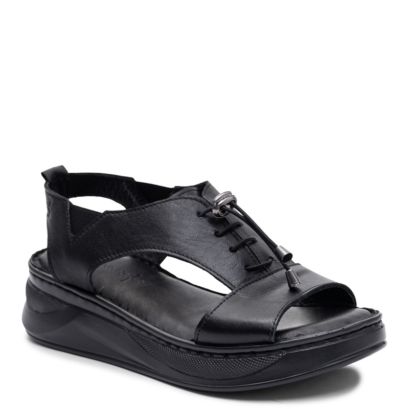 Maciejka Leather Platform Sandals With Elastic Laces Black I7646-01/00-1