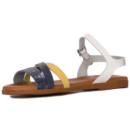 Maciejka Navy + White leather women's flat sandals