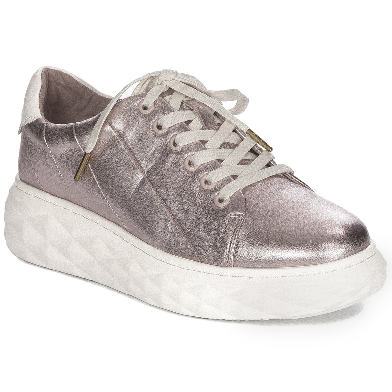 Maciejka Sneakersy Skórzane Miedziane Metaliczne na Platformie N6481-32/00-1