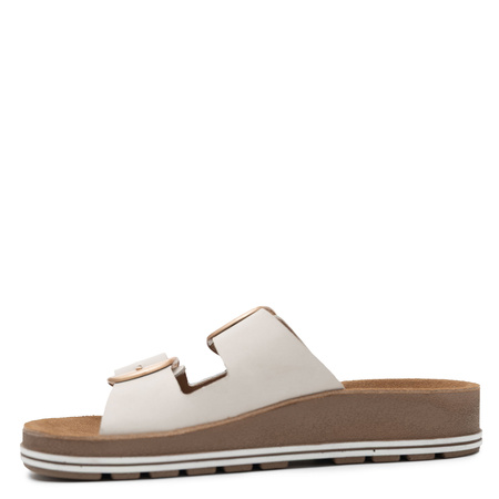 Maciejka Leather Slides Adjustable Buckles Platform Beige P7537-22/00-4