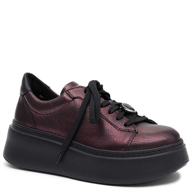 Maciejka Women's Genuine Leather Platform Sneakers Metallic Burgundy 6191W-23/00-8