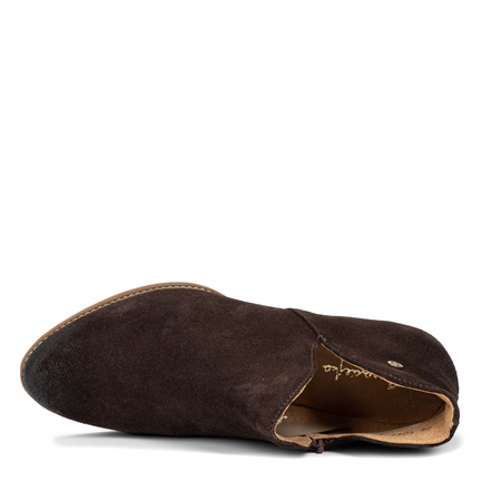 Maciejka Craftsmanship Asymmetric Suede Ankle Boots Low Heel Chocolate Brown 04091-79/00-5