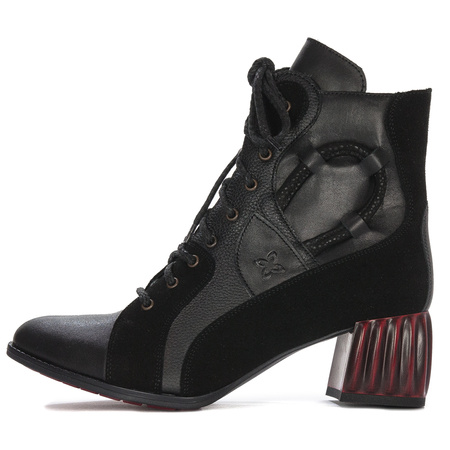 Maciejka Botki na słupku skóra naturalna czarne