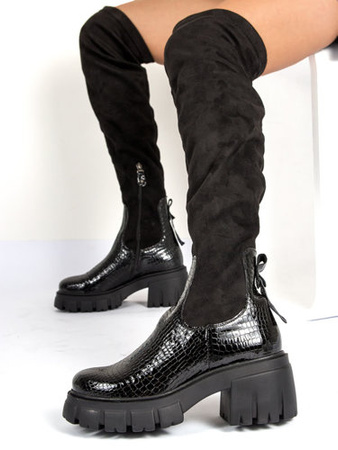 Maciejka Black Crocodile Knee-High Boots 05260-01/00-7