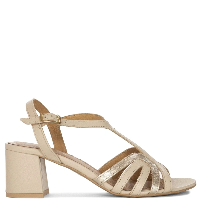 Maciejka Sandały Damskie Na Obcasie Skórzane Beżowe