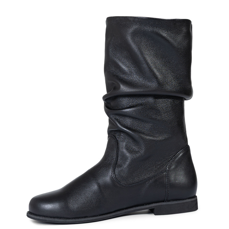 Maciejka Kozaki Skórzane Slouchy Płaskie Czarne 05057-20/00-6