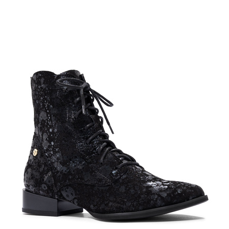 Maciejka Botki Skórzane Sznurowane Z Zamkiem Czarne 6391W-43/00-1