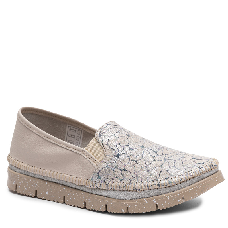 Maciejka Skórzane Półbuty Slip-On Ręczne Przeszycia Beżowe 03512-69/00-0