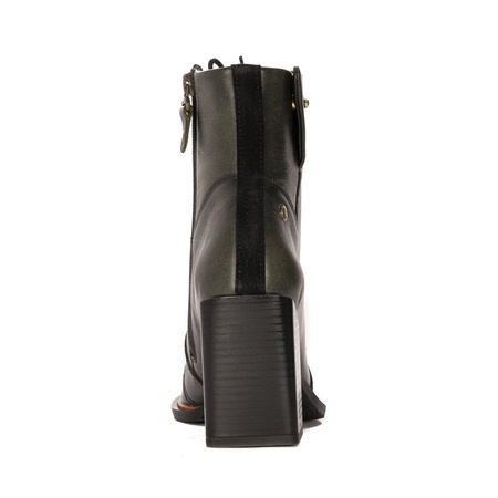 Maciejka Botki Skórzane Sznurowane na Słupku Zielony 05667-09/00-8