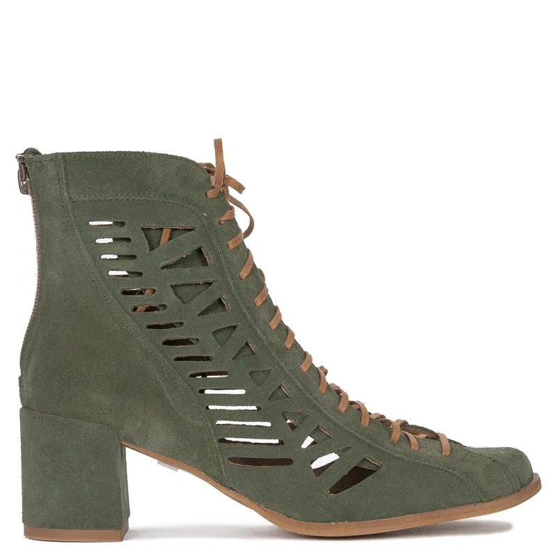 Maciejka Green Velor Lace-Up Boots
