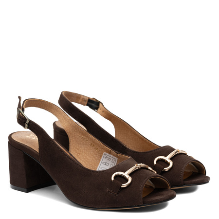 Maciejka Skórzane Sandały Zamszowe Z Ozdobą Brązowe 06569-02/00-5