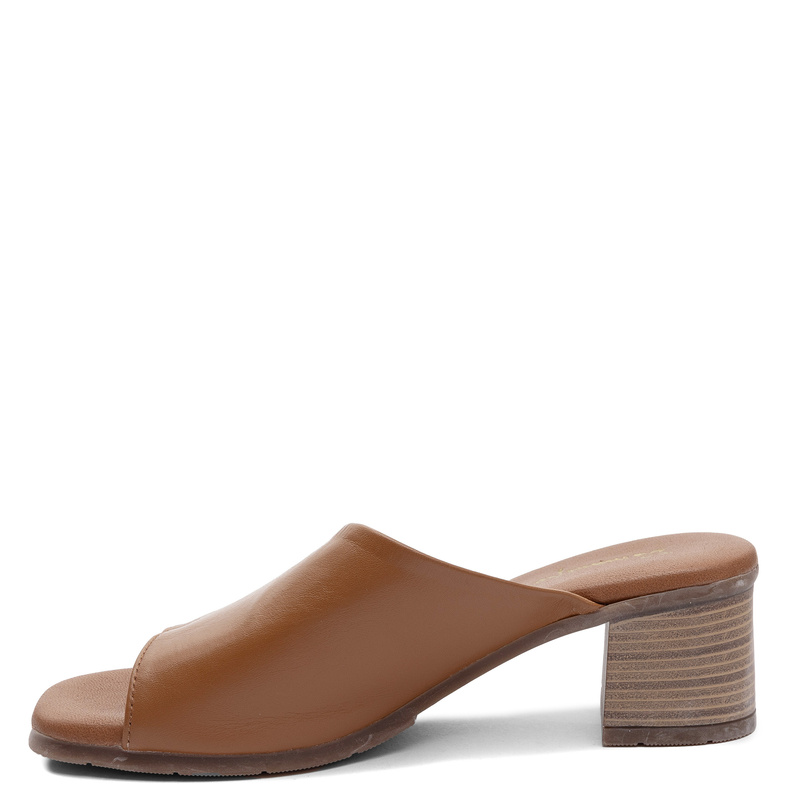 Maciejka Leather Block Heel Slides Brown E7395-29/00-1