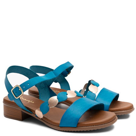 Maciejka Blue Leather Decorative Strap Sandals E7394-36/00-1