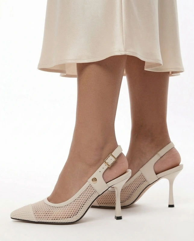 Maciejka Czółenka Ażurowe Slingback Szpiczaste Beżowe K7507-22/00-0