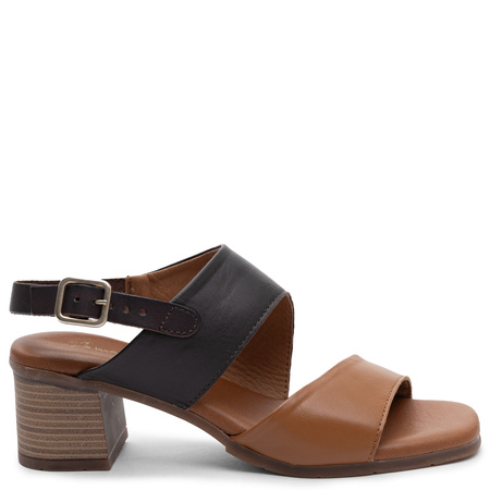 Maciejka Leather Sandals Two-Tone Block Heel Brown E7396-02/00-1