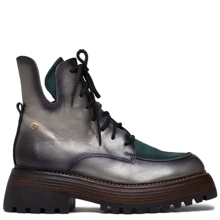 Maciejka Leather Lace-Up Platform Ankle Boots Silver-Green 07110-09-00-8