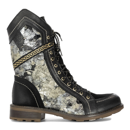 Maciejka Trzewiki Damskie Skórzane Czarno-Złote