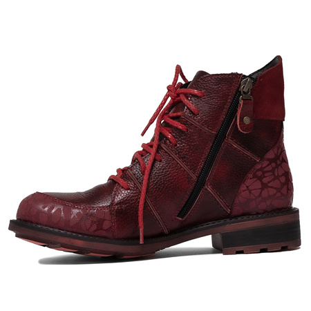 Maciejka Women’s Leather Lace-Up Boots Diagonal Stitching Zip Red 07047-08/00-8