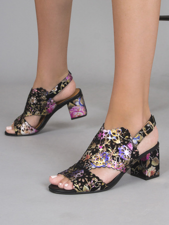 Maciejka Sandały skórzane welurowe czarne + kwiaty N6518-01/00-1