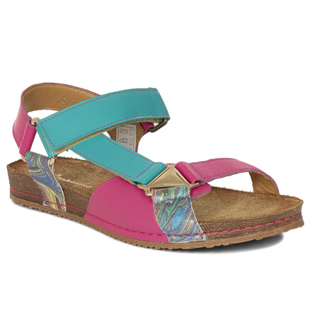 Maciejka Women's Leather Sandals Pink Turquoise