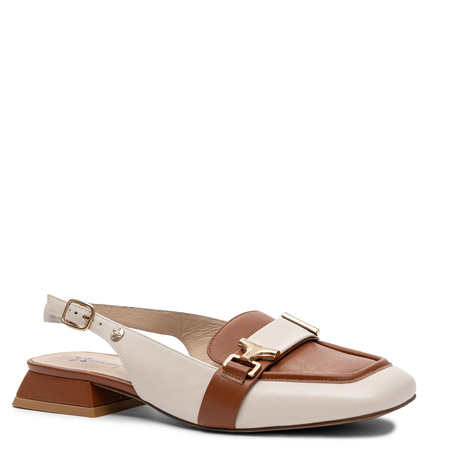 Maciejka Leather Slingback Loafers Square Toe Low Heel Beige-Brown K7441-04/00-1