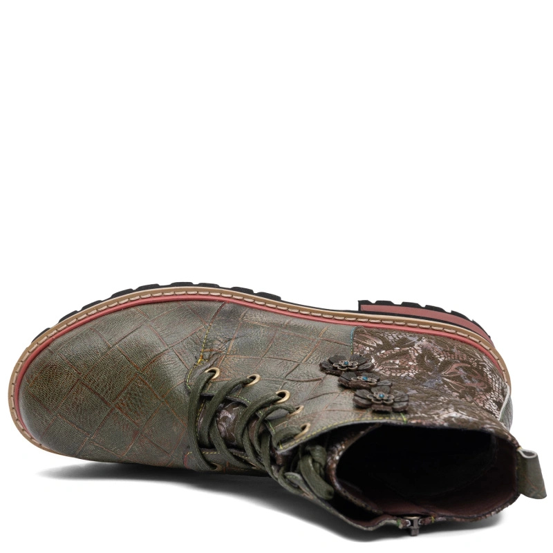 Maciejka Women's Green Brown Leather Lace-Up Ankle Boots K7687-09/00-7
