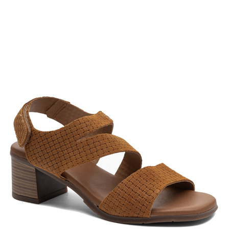 Maciejka Suede Block Heel Sandals Artistic Design Brown E7401-29/00-1