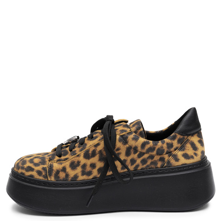 Maciejka Skórzane Sneakersy Damskie Na Platformie W Panterkę 6191W-21/00-8   