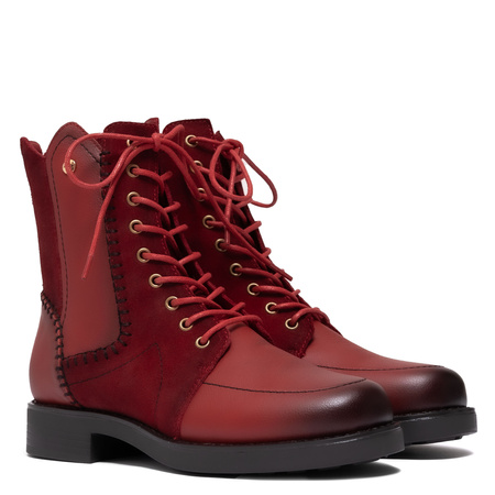 Maciejka Leather Lace-Up Boots Flat Heel Red A7155-08/00-7