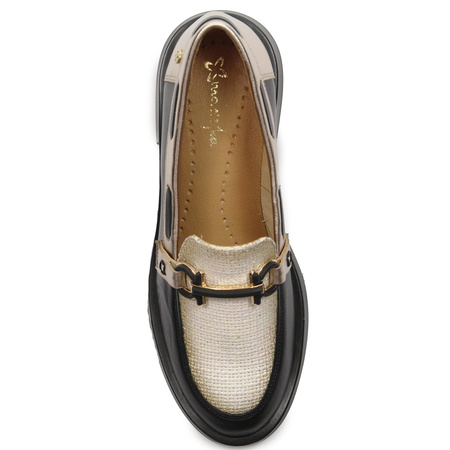 Maciejka Woman's Leather Black and Gold Flat Shoes