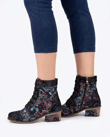 Maciejka Women's Leather Lace-Up Boots With Zipper Floral Multicolor K7688-01/00-7