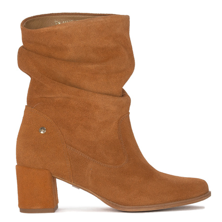 Maciejka Suede Slouch Ankle Boots Block Heel Cognac Brown 06005-29/00-6