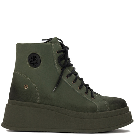 Maciejka Velour Leather Combat Boots on Platform Olive 06309-24/00-8
