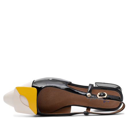 Maciejka Leather Court Shoes Slingback Pointed-Toe Black/Beige/Yellow K7427-01/00-1