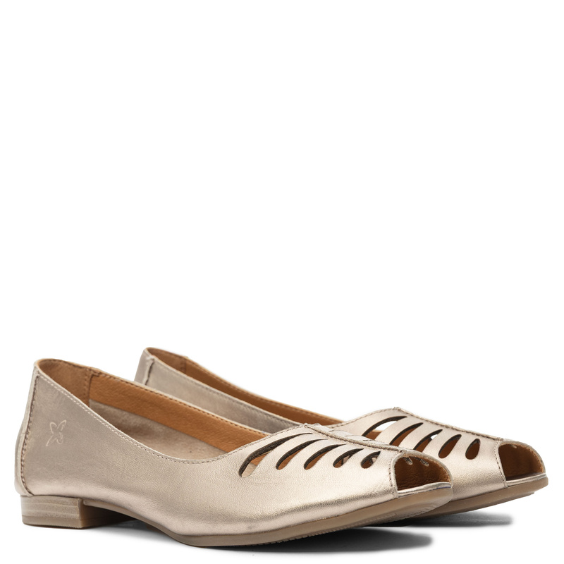 Maciejka Leather Peep-Toe Ballet Flats Cutout Almond Toe Gold P7541-32/00-1