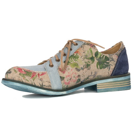 Maciejka Półbuty skóra naturalna jasnoniebieskie+kwiaty