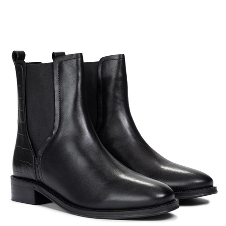 Maciejka Chelsea Leather Ankle Boots Croc-Embossed Heel Black H7173-01/00-7