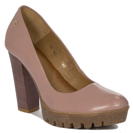 Maciejka Leather Pumps Platform Block Heel Pink Nude 02629-28/00-1