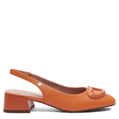 Maciejka Czółenka Skórzane Slingback na Klocku Pomarańczowe K7474-18/00-1