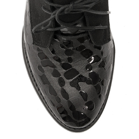 Maciejka Trzewiki Skórzane Ocieplane Czarny