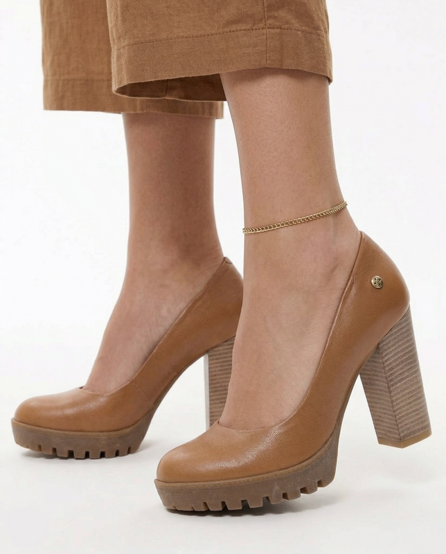 Maciejka Leather Block Heel Platform Pumps Orange 2629W-01/00-1