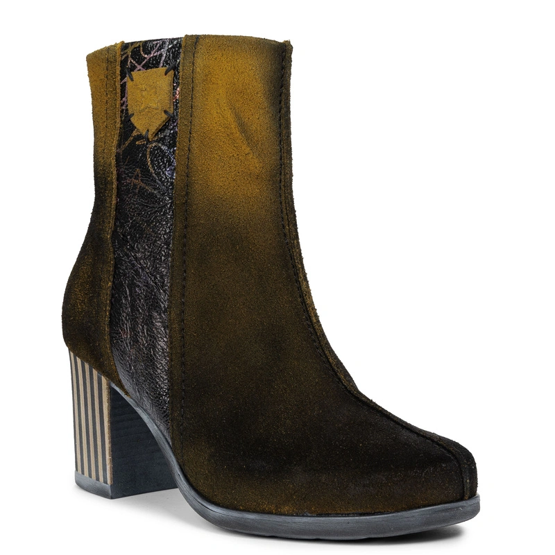 Maciejka Premium Suede Ankle Boots Block Heel Gradient Black Yellow 06155-07/00-7