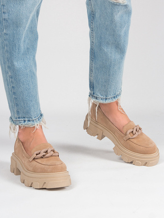 Maciejka Półbuty na platformie skóra zamsz ciemny beż