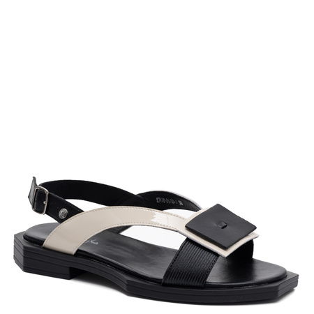 Maciejka Leather Sandals With Decorative Buckle Black-Beige K7478-01/00-1