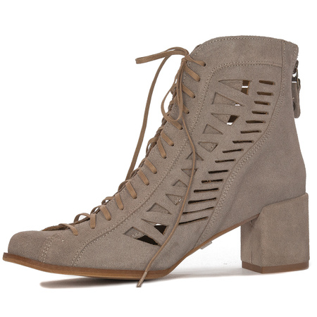 Maciejka Beige velor Lace-Up Boots