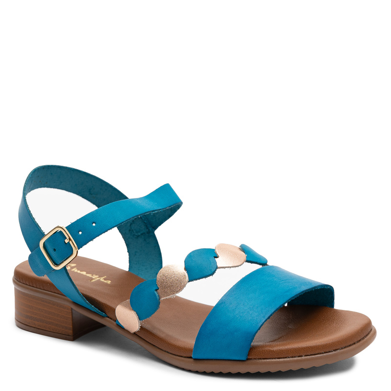 Maciejka Blue Leather Decorative Strap Sandals E7394-36/00-1