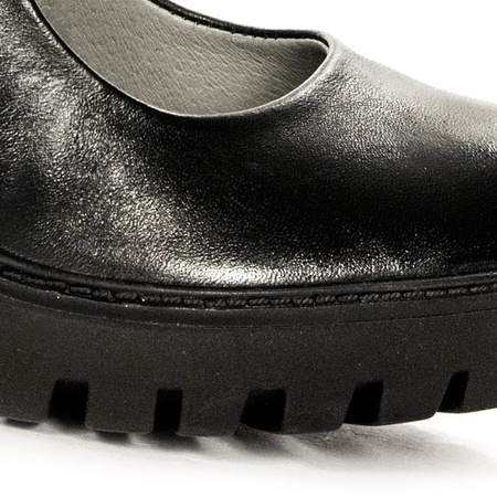 Maciejka Klasyczne Czółenka Skórzane na Platformie Czarne 02629-01/00-1